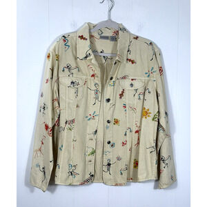 Chicos Aztec Blazer Jacket Linen Blend Primitive Art Shacket Size 3/XL Button Up